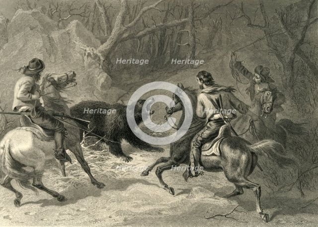 'Native Californians Lassoing a Bear', 1874.  Creator: Francis Holl.