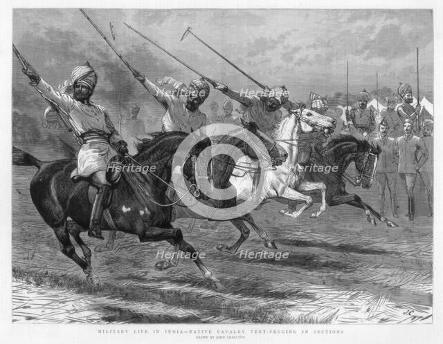 Native cavalry tent-pegging in sections, India, 1890. Artist: John Charlton