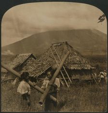 Native girls with their singular water vessels made of long shafts of Bamboo, Philippine Islands