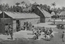 Natives of the countryside training the fighting cocks, Philippines, 1883. Creator: Juan Comba García