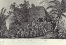 Natives of the Sandwich Islands, Hawaii, slaughtering swine before Captain Cook, c1778. Creator: Unknown