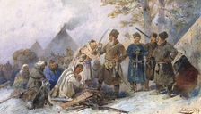 Natives of Siberia Being Brought Under the Tsar's Rule. Kissing the Ataman's Saber..., 19th century. Creator: Nikolay Nikolaevich Karazin