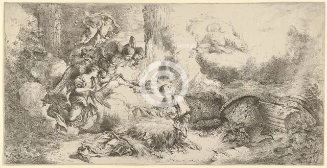 Nativity with God the Father and angels, ca. 1647-50. Creator: Giovanni Benedetto Castiglione.