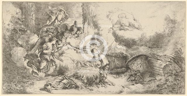 Nativity with God the Father and angels, ca. 1647-50. Creator: Giovanni Benedetto Castiglione.