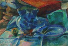 Natura morta di terraglie posate e frutta, 1915-1916. Creator: Boccioni, Umberto (1882-1916)