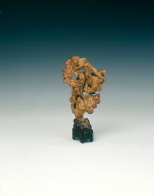Natural wood sculpture imitating a scholar's rock, Qing dynasty, China, 19th century. Creator: Unknown