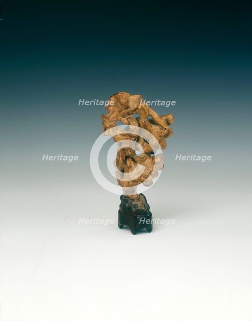 Natural wood sculpture imitating a scholar's rock, Qing dynasty, China, 19th century. Creator: Unknown.