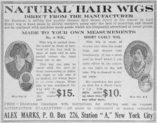 Natural hair wigs; Direct from the manufacturer, 1918-1922. Creator: Unknown