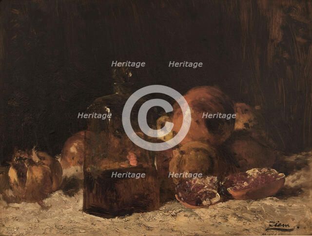 Nature morte au flacon et aux grenades, between 1860 and 1865. Creator: Felix Francois Georges Philibert Ziem.