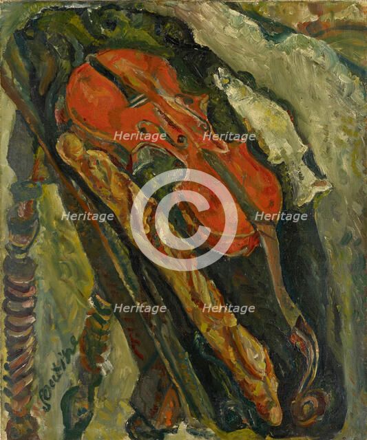 Nature morte au violon, pain et poisson (Still life with violin, bread and fish), c. 1922. Creator: Soutine, Chaim (1893-1943).