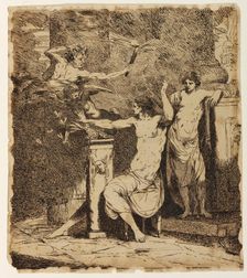 Nature, Leaning on the Sarcophagus of Shakespeare, Crowns Genius, 1773. Creator: John Hamilton Mortimer