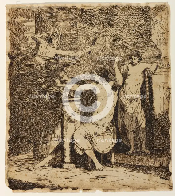 Nature, Leaning on the Sarcophagus of Shakespeare, Crowns Genius, 1773. Creator: John Hamilton Mortimer.