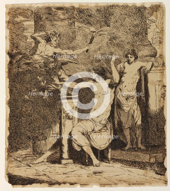Nature, Leaning on the Sarcophagus of Shakespeare, Crowns Genius, 1773. Creator: John Hamilton Mortimer.