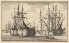 Naues Mercantoriæ Hollandicæ, vulgo VLIETEN (Dutch Freighters or Flutes), 1647. Creator: Wenceslaus Hollar