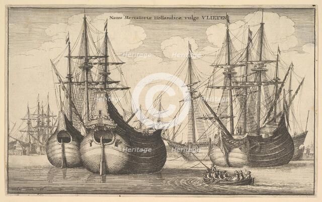 Naues Mercantoriæ Hollandicæ, vulgo VLIETEN (Dutch Freighters or Flutes), 1647. Creator: Wenceslaus Hollar.
