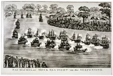 Naumachia, or (Mock Sea-Fight) on the Serpentine Hyde Park, London, 1814. Artist: Anon