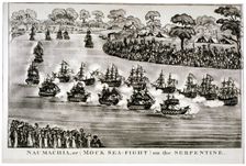 Naumachia, or (Mock Sea-Fight) on the Serpentine Hyde Park, London, 1814. Artist: Anon