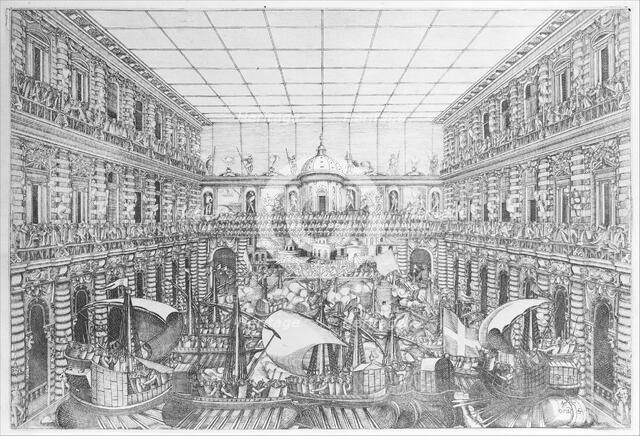 Naumachia in the Court of Palazzo Pitti, from an Album with Plates documenting the Fe..., 1589-1592. Creator: Orazio Scarabelli.