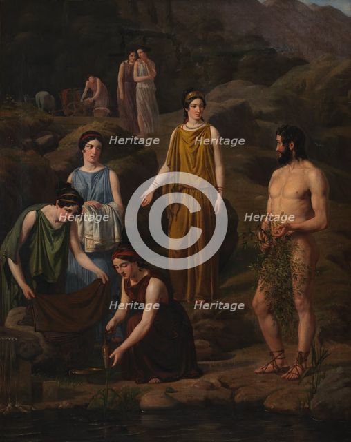 Nausicaa brings the shipwrecked Odysseus' clothes, 1835. Creator: Wilhelm Marstrand.