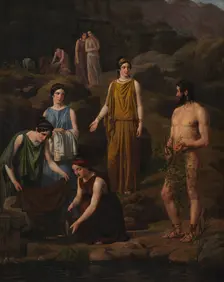Nausicaa brings the shipwrecked Odysseus clothes, 1835. Creator: Wilhelm Marstrand