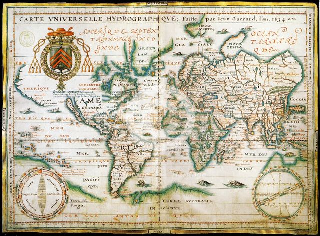 Nautical world map. (Australia is suggested but still unknown territory and, California is shown as 