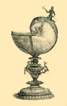 Nautilus shell mounted in silver gilt, 1613, (1881). Creator: J P Fraser