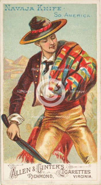 Navaja Knife, South America, from the Arms of All Nations series (N3) for Allen & Ginter C..., 1887. Creator: Allen & Ginter.