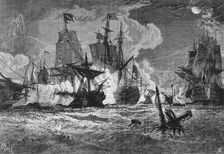 Naval Action Between the British and the French in Pondicherry Roads c1891. Creator: James Grant