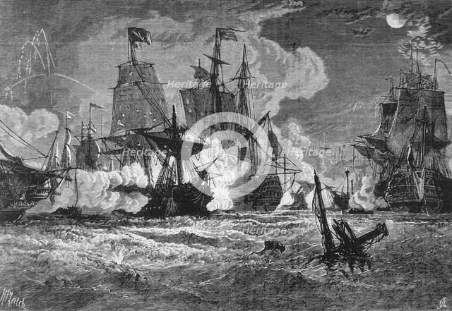 'Naval Action Between the British and the French in Pondicherry Roads', c1891. Creator: James Grant.