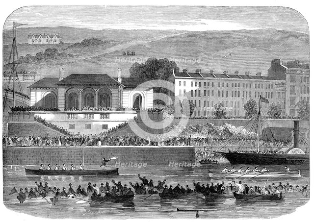 Naval boat-race in Cork Harbour, 1865. Creator: Smyth.