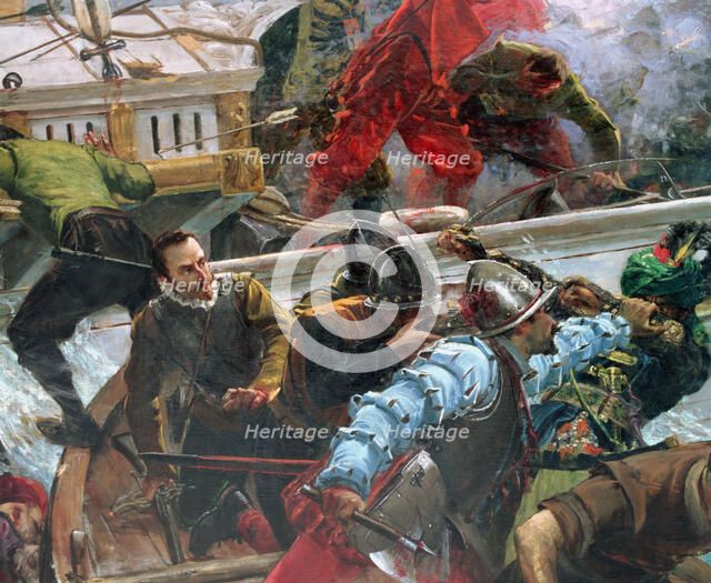 Naval battle of Lepanto, a battle commanded by Juan of Austria on 07.10.1571, Oil, 1887.