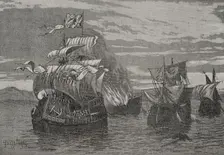 Naval battle of Sant Feliu de Guíxols, 1285, (1890). Creator: Joan Serra y Pausas