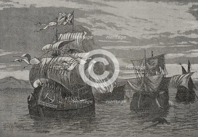 Naval battle of Sant Feliu de Guíxols, 1285, (1890).  Creator: Joan Serra y Pausas.