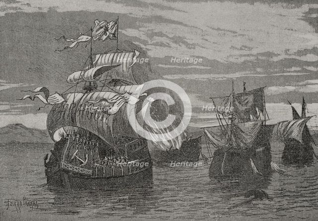 Naval battle of Sant Feliu de Guíxols, 1285, (1890).  Creator: Joan Serra y Pausas.