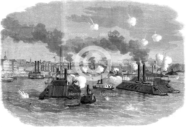 Naval battle on the Mississippi, Memphis, Tennessee, American Civil War, July 1862. Artist: Unknown