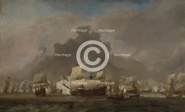 "Naval Battle between Michiel Adriaensz de Ruyter and the Duke of York on the ""Royal Prince"" durin Creator: Willem van de Velde the Younger.