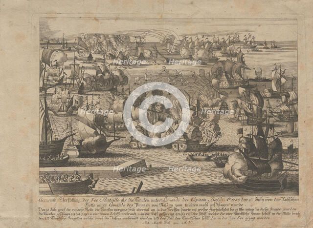 Naval battle between the Russian and Ottoman fleet on July 13, 1788, 1788. Creator: Anonymous.
