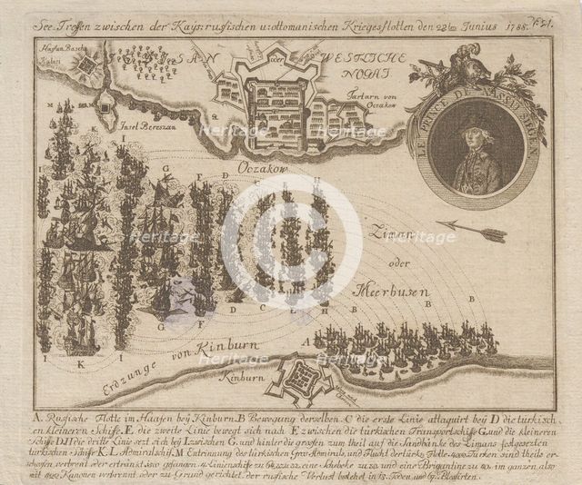 Naval battle between the Russian and Ottoman fleets on June 22, 1788, 1788. Creator: Anonymous.