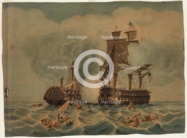 Naval Engagement between American and British Men-of-War, c1850. Creator: LA Briggs.