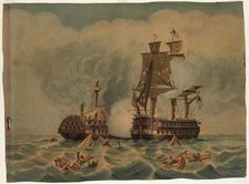 Naval Engagement between American and British Men-of-War, c1850. Creator: LA Briggs