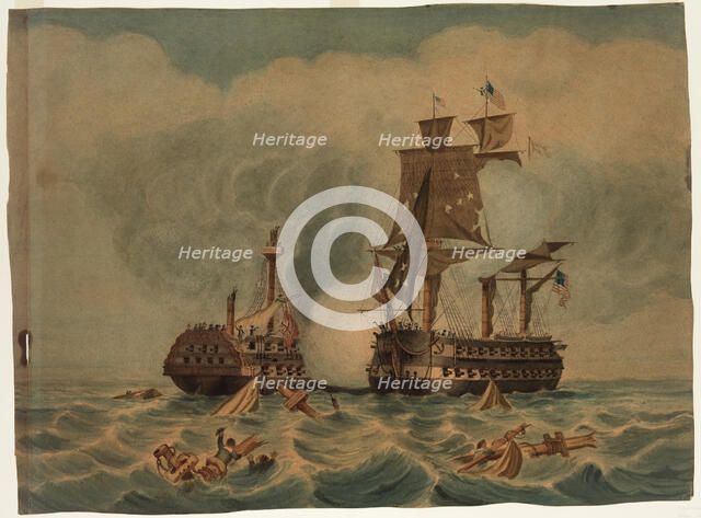 Naval Engagement between American and British Men-of-War, c1850. Creator: LA Briggs.