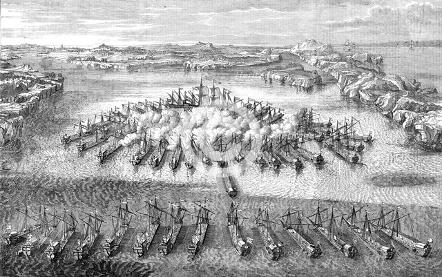 Naval Engagement between the Swedes and the Russians, at Hango Head, 1714 - from a Russian print of  Creator: Unknown.