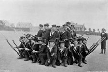 Naval training on shore; forming a rallying group 1896. Artist: W Gregory