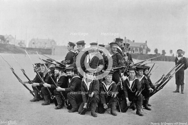 Naval training on shore; forming a 'rallying group', 1896. Artist: W Gregory