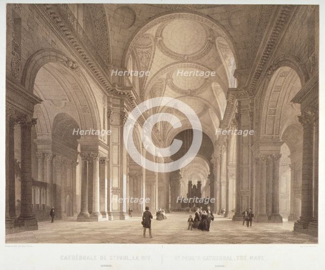 Nave of St Paul's Cathedral, looking east towards the choir, City of London, 1850. Artist: Jules Louis Arnout