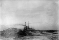 Navy, U.S. Battleships in Storm at Sea, 1913. Creator: Harris & Ewing