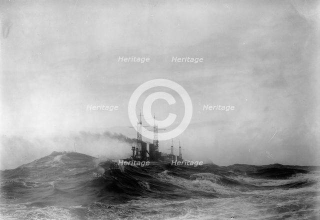 Navy, U.S. Battleships in Storm at Sea, 1913. Creator: Harris & Ewing.