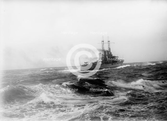 Navy, U.S. Battleships in Storm at Sea, 1913. Creator: Harris & Ewing.