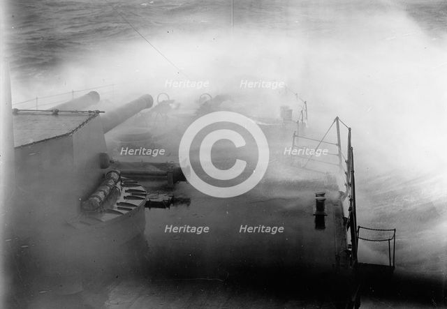 Navy, U.S. Battleships in Storm at Sea, 1913. Creator: Harris & Ewing.