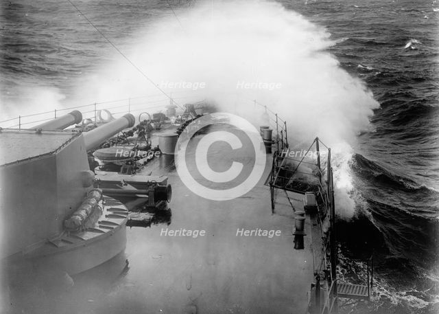 Navy, U.S. Battleships in Storm at Sea, 1913. Creator: Harris & Ewing.
